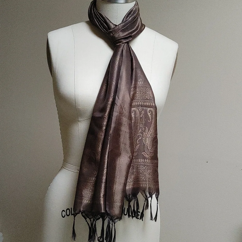 Large Pocket Silk Scarf in Brown & Tan
